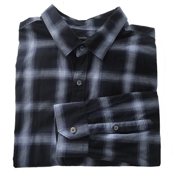 RW & CO. 100% COTTON BLUE GREY PLAID SHIRT SIZE XL - Picture 1 of 6